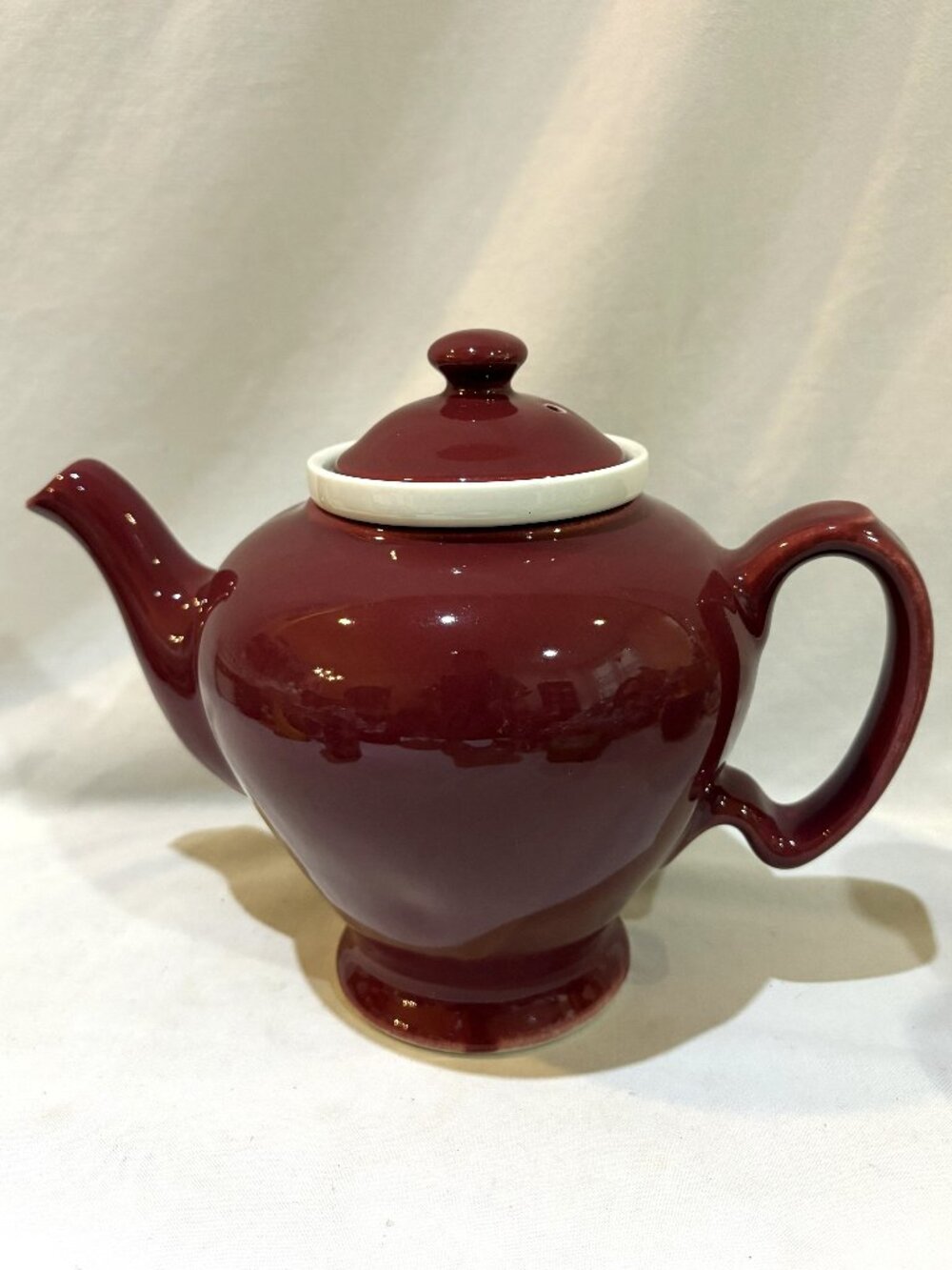 Vintage McCormick Tea Baltimore MD Burgundy Ceramic Teapot with Lid & Infuser